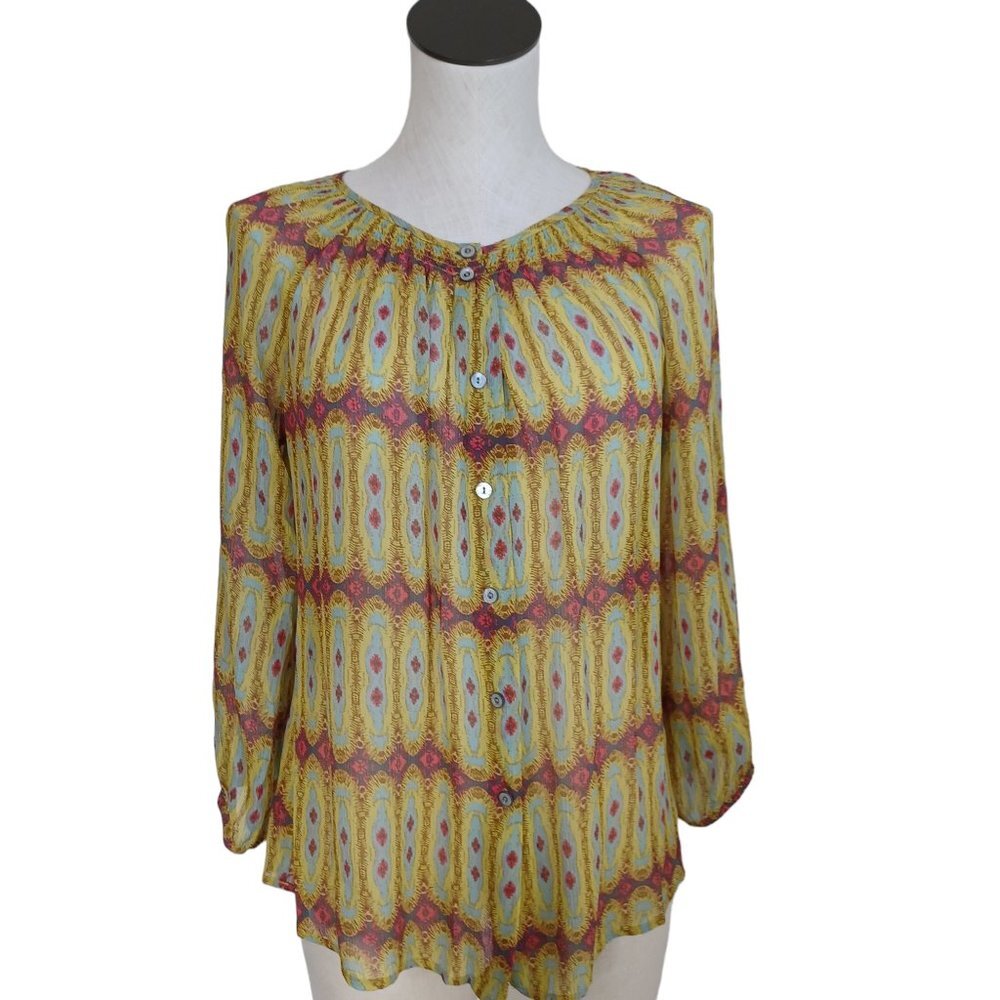 Sundance‎ Blouse 100% Silk Button Front Womens size Small